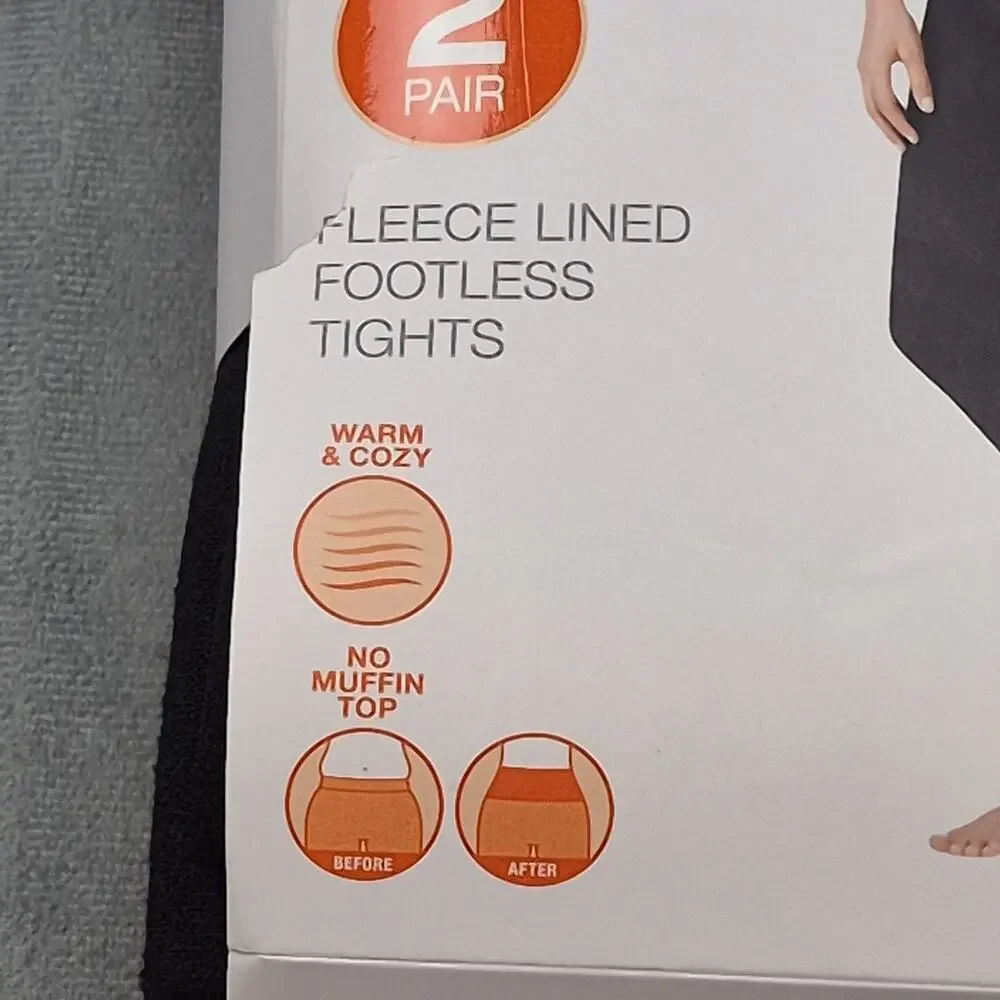 Warner's Women's Black Ultra Soft Fleece Lined Footless Tights 2-Pair Size L/XL